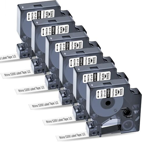 Replace for Dymo Rhino 4200 5200 Label Tape 18483 Industrial Permanent Polyester Labels 1/2" Work with DYMO Labelwriter and Rhino 4200 5200 5000 6000 6500 Label Maker, Black on White, 18 Feet, 6-Pack in Kuwait