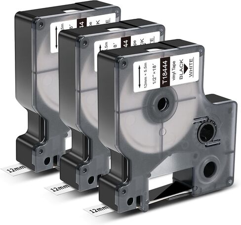 Topcolor 3-Pack متوافق مع شريط الملصقات الصناعية لرينو 18444 شريط ملصقات الفينيل الدائم 12 مم أسود على أبيض لرينو 4200 5200 5000 6000 صانع الملصقات، 1/2 بوصة × 18 قدم in Kuwait