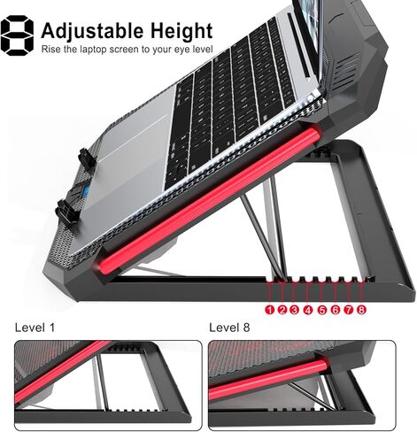 LIENS Laptop Cooling Pad, Laptop Cooler with 11 Quiet Fans for 12-17 Inch Notebook Gaming Fan Stable Stand, 8 Height & Wind Speed Adjustable, 2 USB Port (Black) in Kuwait