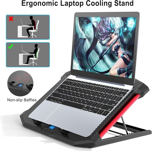 LIENS Laptop Cooling Pad, Laptop Cooler with 11 Quiet Fans for 12-17 Inch Notebook Gaming Fan Stable Stand, 8 Height & Wind Speed Adjustable, 2 USB Port (Black) in Kuwait