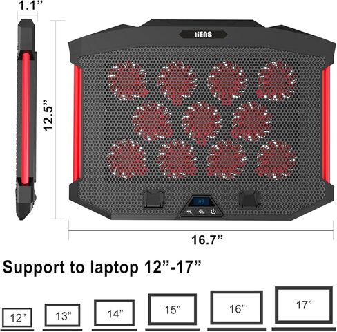 LIENS Laptop Cooling Pad, Laptop Cooler with 11 Quiet Fans for 12-17 Inch Notebook Gaming Fan Stable Stand, 8 Height & Wind Speed Adjustable, 2 USB Port (Black) in Kuwait