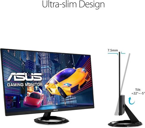 شاشة الألعاب ASUS مقاس 27 بوصة بدقة 1080 بكسل (VZ279QG1R) - دقة عالية كاملة، IPS، 75 هرتز، 1 مللي ثانية، ضبابية الحركة المنخفضة للغاية، FreeSync، العناية بالعين، منفذ DisplayPort، HDMI، قابلة للإمالة، نحيفة للغاية، أسود in Kuwait