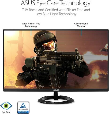 شاشة الألعاب ASUS مقاس 27 بوصة بدقة 1080 بكسل (VZ279QG1R) - دقة عالية كاملة، IPS، 75 هرتز، 1 مللي ثانية، ضبابية الحركة المنخفضة للغاية، FreeSync، العناية بالعين، منفذ DisplayPort، HDMI، قابلة للإمالة، نحيفة للغاية، أسود in Kuwait