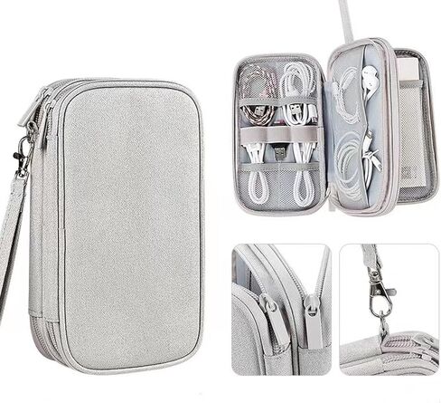 Agirlvct Electronic Organizer,Portable Cable Organizer Pouch,Small Travel Phone Cord Bag,Carry Case Waterproof All-in-One Storage Tech Bag for Chargers Telephone Earphone USB Adapter Hard Drive(Grey) in Kuwait