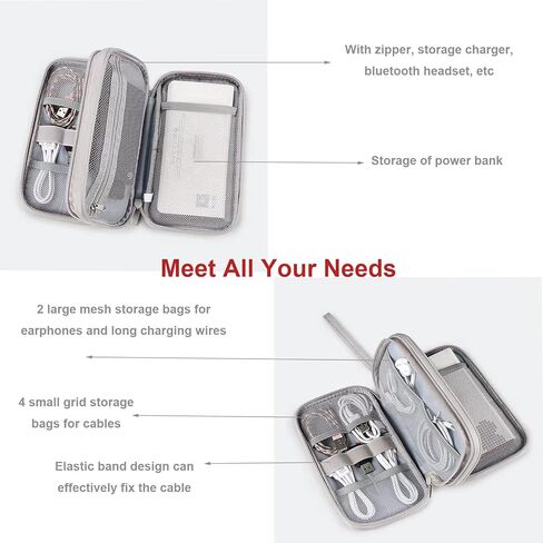Agirlvct Electronic Organizer,Portable Cable Organizer Pouch,Small Travel Phone Cord Bag,Carry Case Waterproof All-in-One Storage Tech Bag for Chargers Telephone Earphone USB Adapter Hard Drive(Grey) in Kuwait