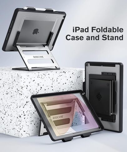 ROOCASE Adjustable 2021 iPad 10.2 Inch Table Stand and Case with Apple Pencil Holder for iPad 10.2-inch Kitchen Counter, Desk Mount, Cooking, Foldable, Portable Tablet Stand, iPad 7th/8th Generation in Kuwait