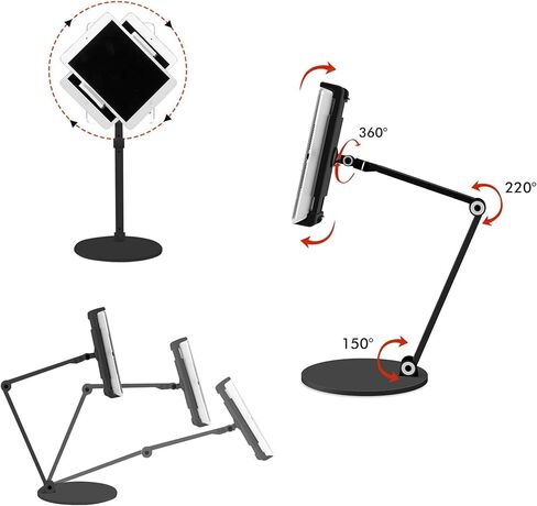 حامل مكتب للكمبيوتر اللوحي MagicHold من الألومنيوم بذراع طويل متوافق مع iPhone/iPad/iPad Mini/iPad Pro 12.9 بوصة/ أي هاتف/أجهزة لوحية/قارئ كتب إلكترونية 4-13 بوصة، دوران 360 درجة للمنزل والمكتب والمطبخ (أسود) in Kuwait