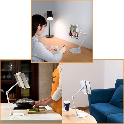 حامل مكتب للكمبيوتر اللوحي MagicHold من الألومنيوم بذراع طويل متوافق مع iPhone/iPad/iPad Mini/iPad Pro 12.9 بوصة/ أي هاتف/أجهزة لوحية/قارئ كتب إلكترونية 4-13 بوصة، دوران 360 درجة للمنزل والمكتب والمطبخ (أسود) in Kuwait