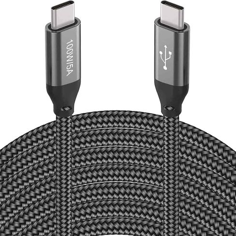كابل USB C إلى USB C بطول 15 قدم 100 وات/5 أمبير، شحن سريع من النوع C، سلك شاحن PD لهاتف iPhone 15 Pro Max، MacBook Air 13"، iMac، iPad Pro/Air، Samsung Galaxy Note 20 10 S23 S22، OnePlus 9 8T، Pixel 5، PS5، أجهزة إكس بوكس، السطح in Kuwait