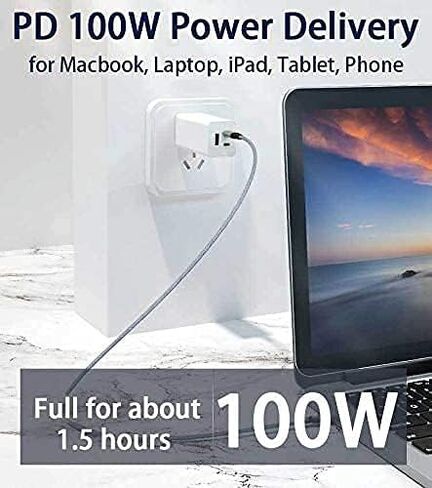 كابل USB C إلى USB C بطول 15 قدم 100 وات/5 أمبير، شحن سريع من النوع C، سلك شاحن PD لهاتف iPhone 15 Pro Max، MacBook Air 13"، iMac، iPad Pro/Air، Samsung Galaxy Note 20 10 S23 S22، OnePlus 9 8T، Pixel 5، PS5، أجهزة إكس بوكس، السطح in Kuwait