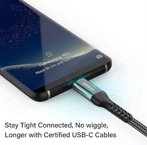 كابل USB C إلى USB C بطول 15 قدم 100 وات/5 أمبير، شحن سريع من النوع C، سلك شاحن PD لهاتف iPhone 15 Pro Max، MacBook Air 13"، iMac، iPad Pro/Air، Samsung Galaxy Note 20 10 S23 S22، OnePlus 9 8T، Pixel 5، PS5، أجهزة إكس بوكس، السطح in Kuwait