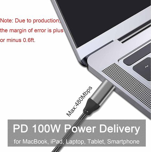 كابل USB C إلى USB C بطول 15 قدم 100 وات/5 أمبير، شحن سريع من النوع C، سلك شاحن PD لهاتف iPhone 15 Pro Max، MacBook Air 13"، iMac، iPad Pro/Air، Samsung Galaxy Note 20 10 S23 S22، OnePlus 9 8T، Pixel 5، PS5، أجهزة إكس بوكس، السطح in Kuwait
