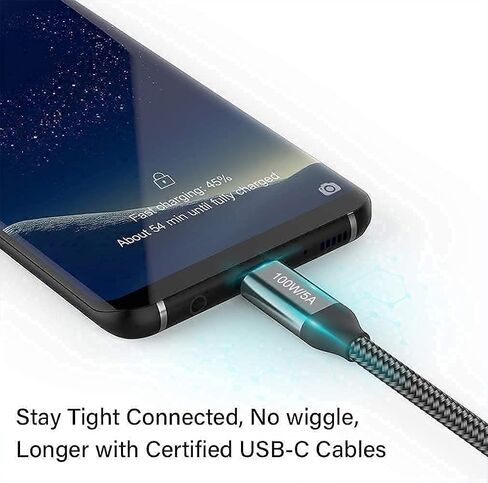 كابل USB C إلى USB C بطول 15 قدم 100 وات/5 أمبير، شحن سريع من النوع C، سلك شاحن PD لهاتف iPhone 15 Pro Max، MacBook Air 13"، iMac، iPad Pro/Air، Samsung Galaxy Note 20 10 S23 S22، OnePlus 9 8T، Pixel 5، PS5، أجهزة إكس بوكس، السطح in Kuwait