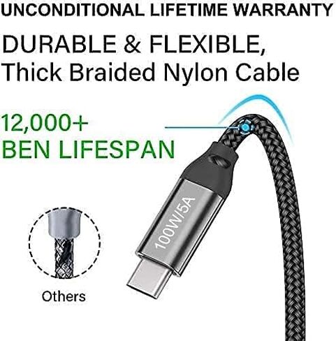 كابل USB C إلى USB C بطول 15 قدم 100 وات/5 أمبير، شحن سريع من النوع C، سلك شاحن PD لهاتف iPhone 15 Pro Max، MacBook Air 13"، iMac، iPad Pro/Air، Samsung Galaxy Note 20 10 S23 S22، OnePlus 9 8T، Pixel 5، PS5، أجهزة إكس بوكس، السطح in Kuwait