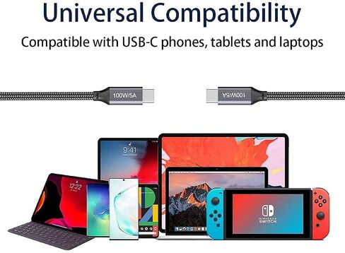 كابل USB C إلى USB C بطول 15 قدم 100 وات/5 أمبير، شحن سريع من النوع C، سلك شاحن PD لهاتف iPhone 15 Pro Max، MacBook Air 13"، iMac، iPad Pro/Air، Samsung Galaxy Note 20 10 S23 S22، OnePlus 9 8T، Pixel 5، PS5، أجهزة إكس بوكس، السطح in Kuwait