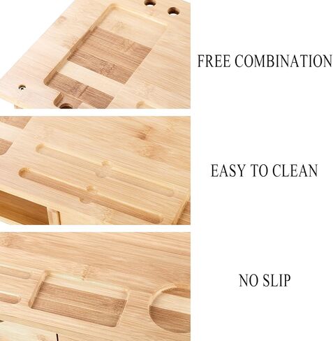 Monitor Stand Riser Desk Organizer-Bamboo 2 Tier Laptop Stand With Drawers, Adjustable Desktop Storage Organizer For Computer, Printer, Cellphone-Use In Office,Home /Reduce Neck &Eye Strain(Basic) in Kuwait