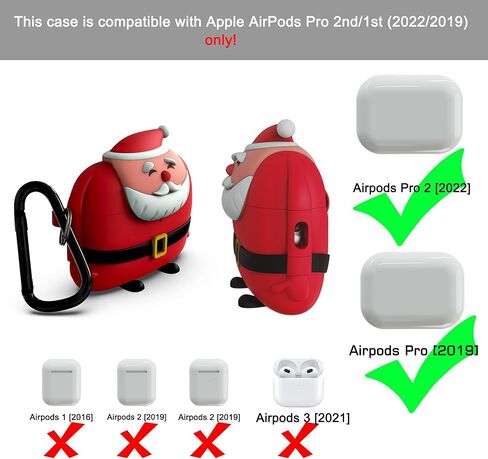حافظة OCING Christmas Santa Claus Airpods Pro الجيل الثاني، متوافقة مع AirPods Pro 2nd/1st (2022/2019)، تدعم الشحن اللاسلكي. in Kuwait