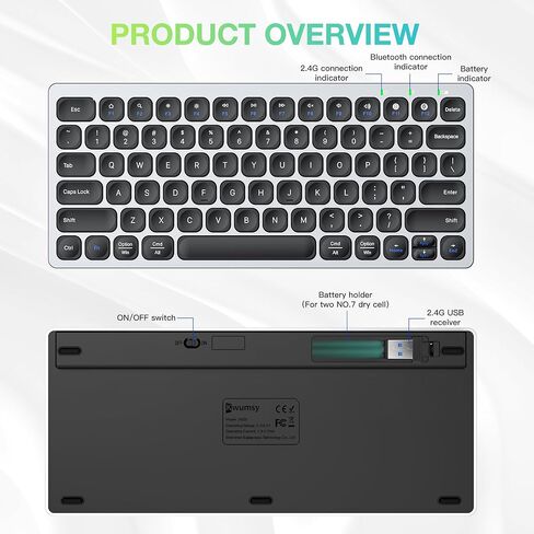 لوحة مفاتيح بلوتوث متعددة الأجهزة Kwumsy KS01، تعمل مع سطح المكتب/الكمبيوتر المحمول/الهاتف الذكي/iPad/iPhone/Apple TV، متوافقة مع أنظمة Windows/Mac/Chrome OS/Android in Kuwait