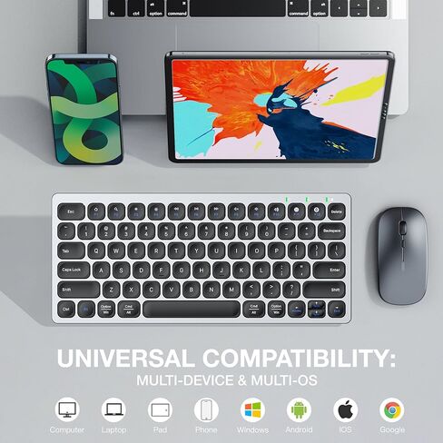 لوحة مفاتيح بلوتوث متعددة الأجهزة Kwumsy KS01، تعمل مع سطح المكتب/الكمبيوتر المحمول/الهاتف الذكي/iPad/iPhone/Apple TV، متوافقة مع أنظمة Windows/Mac/Chrome OS/Android in Kuwait