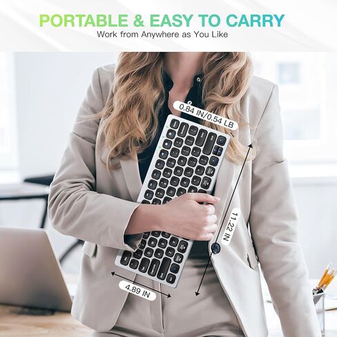 لوحة مفاتيح بلوتوث متعددة الأجهزة Kwumsy KS01، تعمل مع سطح المكتب/الكمبيوتر المحمول/الهاتف الذكي/iPad/iPhone/Apple TV، متوافقة مع أنظمة Windows/Mac/Chrome OS/Android in Kuwait