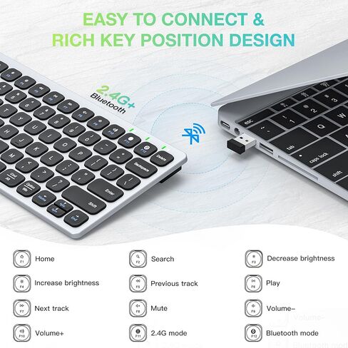 لوحة مفاتيح بلوتوث متعددة الأجهزة Kwumsy KS01، تعمل مع سطح المكتب/الكمبيوتر المحمول/الهاتف الذكي/iPad/iPhone/Apple TV، متوافقة مع أنظمة Windows/Mac/Chrome OS/Android in Kuwait