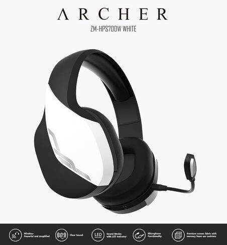 Zalman HPS700 Archer، سماعة رأس لاسلكية مع الألعاب والموسيقى وأوضاع الصوت المباشر ومؤشر LED وميكروفون قابل للفصل، وكابل USB-C إلى كابل شحن، ووسائد أذن من إسفنج الذاكرة من القماش المنسوج الفاخر (أسود) in Saudi Arabia