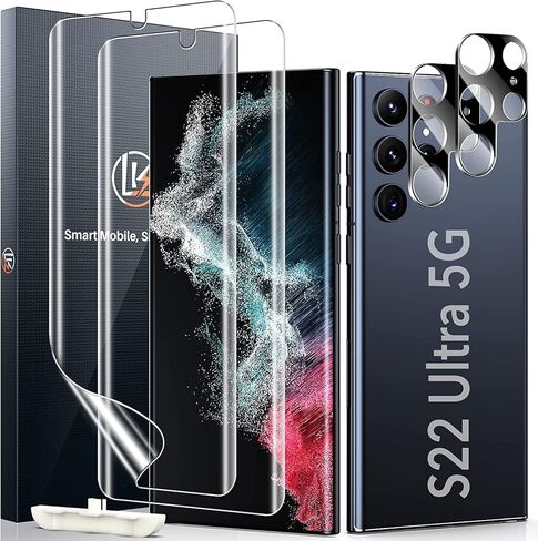 واقيات شاشة LK 2 + 2 متوافقة مع Samsung Galaxy S22 Ultra 5G، و2 × أفلام حماية مرنة من مادة TPU و2 × واقيات كاميرا خلفية زجاجية مضادة للخدش (HD وخالية من الفقاعات) in Kuwait