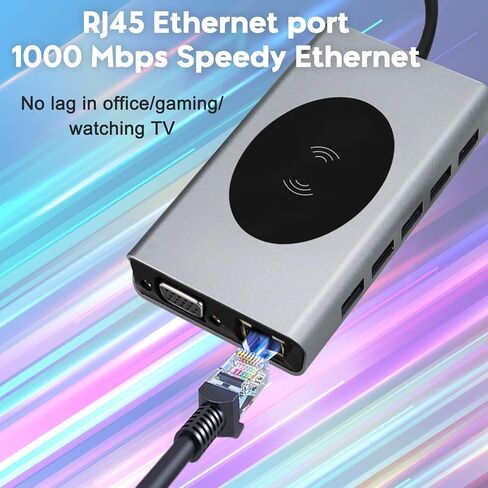 قاعدة شحن USB C 13 في 1 محول دونجل متعدد المنافذ مع 5 منافذ USB HDMI VGA RJ45 SD/TF صوت لماك بوك لينوفو ديل اتش بي سيرفس لاب توب in Kuwait