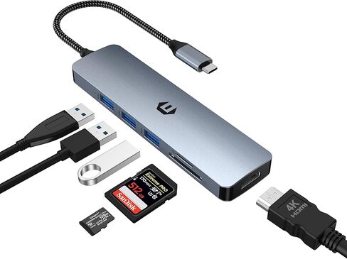 Tymyp USB C Hub، محول USB C 6 في 1 إلى USB، ارفع مستوى اتصالك، قاعدة توصيل كمبيوتر محمول 6 في 1 مع HDMI 4K، 3 × USB 3.0، نقل بيانات بسرعة 5 جيجابت في الثانية in Saudi Arabia