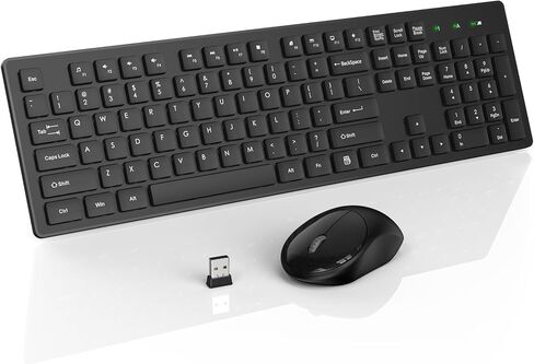 لوحة مفاتيح وماوس لاسلكية SABLUTE، مجموعة ماوس ولوحة مفاتيح لاسلكية كاملة الحجم، مجموعة ماوس لوحة مفاتيح لاسلكية USB 2.4 جيجا هرتز لأجهزة الكمبيوتر المكتبية وأجهزة الكمبيوتر المحمولة والنوافذ (أسود) in Kuwait