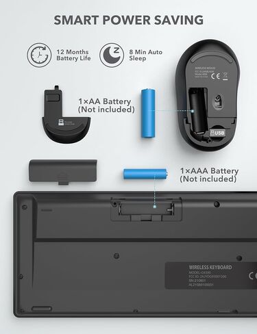 لوحة مفاتيح وماوس لاسلكية SABLUTE، مجموعة ماوس ولوحة مفاتيح لاسلكية كاملة الحجم، مجموعة ماوس لوحة مفاتيح لاسلكية USB 2.4 جيجا هرتز لأجهزة الكمبيوتر المكتبية وأجهزة الكمبيوتر المحمولة والنوافذ (أسود) in Kuwait