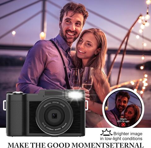 4K Digital Camera for Photography, Autofocus 48MP Vlogging Camera for YouTube with 16X Digital Zoom Macro Camera, 3’’180°Flip Screen Compact Video Camera with Liftable Flash, SD Card&2 Batteries in Saudi Arabia