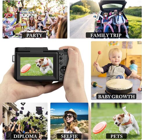 4K Digital Camera for Photography, Autofocus 48MP Vlogging Camera for YouTube with 16X Digital Zoom Macro Camera, 3’’180°Flip Screen Compact Video Camera with Liftable Flash, SD Card&2 Batteries in Saudi Arabia