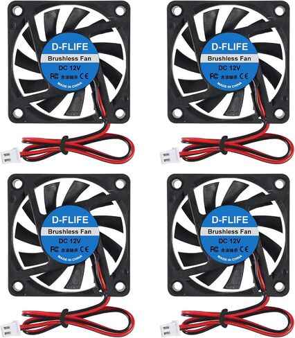 D-FLIFE 4 قطع 60 مم × 60 مم × 10 مم 6010 12 فولت مروحة تبريد تيار مستمر بدون فرشاة 2 سنون لمرطب الطارد للطابعة ثلاثية الأبعاد (12 فولت) in Kuwait