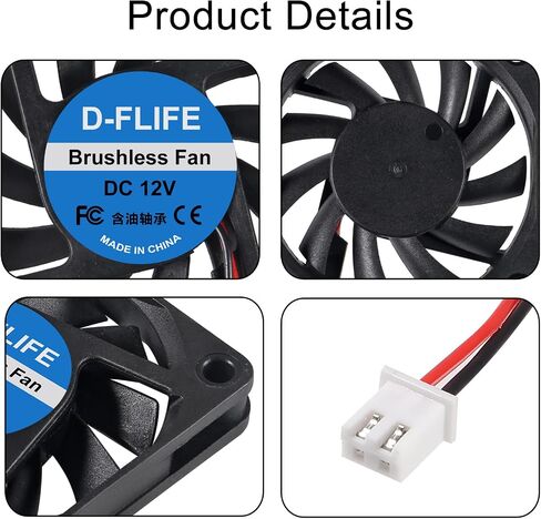 D-FLIFE 4 قطع 60 مم × 60 مم × 10 مم 6010 12 فولت مروحة تبريد تيار مستمر بدون فرشاة 2 سنون لمرطب الطارد للطابعة ثلاثية الأبعاد (12 فولت) in Kuwait