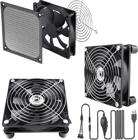 مروحة هيكل 120 مم، مروحة تبريد مع تحكم في السرعة، طاقة USB 5 فولت، ضوضاء منخفضة، فلتر غبار، محرك هادئ، 1700 دورة في الدقيقة - مروحة مزدوجة in Kuwait