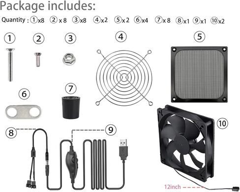 مروحة هيكل 120 مم، مروحة تبريد مع تحكم في السرعة، طاقة USB 5 فولت، ضوضاء منخفضة، فلتر غبار، محرك هادئ، 1700 دورة في الدقيقة - مروحة مزدوجة in Kuwait