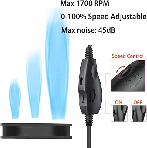 مروحة هيكل 120 مم، مروحة تبريد مع تحكم في السرعة، طاقة USB 5 فولت، ضوضاء منخفضة، فلتر غبار، محرك هادئ، 1700 دورة في الدقيقة - مروحة مزدوجة in Kuwait