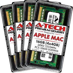 A-Tech 16GB (4x4GB) RAM for Apple iMac (Mid 2010, Mid 2011, Late 2011) | DDR3 1333MHz PC3-10600 204-Pin SODIMM Memory Upgrade Kit in Kuwait