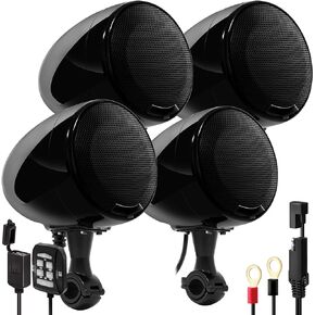 GoHawk AN4-QX All-in-One 1200W Built-in Amplifier 4.5" Waterproof Bluetooth Motorcycle Stereo 4 Speakers Audio Amp System AUX for 1 to 1.25" Handlebar Harley Cruiser Can-Am ATV UTV RZR Polaris