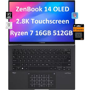 Asus ZenBook 14 OLED UM3402 شاشة لمس 14/بوصة QHD+ (AMD Ryzen 7-5825U، ذاكرة الوصول العشوائي 16 جيجابايت، 512 جيجابايت SSD، 8 النواة (Beat i7-1165G7)) كمبيوتر محمول للأعمال، إضاءة خلفية، بصمة الإصبع، بطارية 19 ساعة، بطاقة SD IST، فوز 11 هوم - 2023 أسود in Saudi Arabia