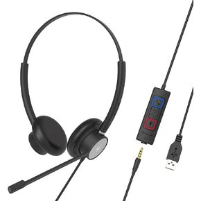 TELLUR Voice 420 Professional Headphones, ENC - Environmental Noise Cancellation, Binaural, USB, 3.5mm Jack, Type C, In Line Remote Keys for Answer, Volume and Mute Microphone, Office & CallCenter, Bk in Kuwait