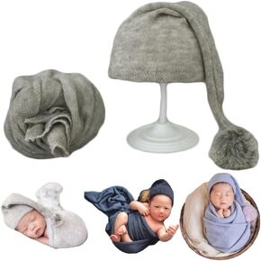 Zeroest Newborn Photo Props Blanket Set Photography for Babies Stretch Wrap Baby Boy Girl Photo Shoot Cloth Hat Outfits (Cocoa)