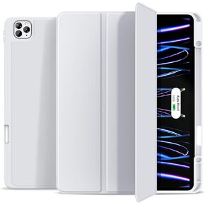 Gahwa iPad Pro 12.9 inch Case Cover 2022/2021/2020/2018 with Pencil Holder, Trifold Stand Smart Case for iPad 6th/5th/4th/3rd Generation [Support Apple 2nd Gen Pencil Charging](White)