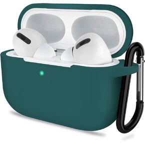 غطاء حافظة ATUAT AirPods Pro الجيل الأول/الثاني، ملحقات جلدية واقية من السيليكون مع سلسلة مفاتيح للنساء والرجال لحقيبة شحن Apple AirPods Pro 2019/2022، مصباح أمامي مرئي - أخضر منتصف الليل in Kuwait