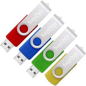 محرك أقراص فلاش SamData USB 2.0 بسعة 32 جيجابايت، 4 قطع من عصا الذاكرة الخارجية دوارة للإبهام (4 ألوان: أزرق وأخضر وأحمر وأصفر) in Kuwait