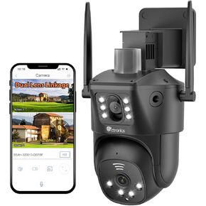 Ctronics 【ربط العدسات المزدوجة】 كاميرا أمان خارجية، كاميرا أمان PTZ سلكية 2,4/5 جيجا هرتز واي فاي، شاشة مزدوجة، كاميرا مزدوجة 1080 بكسل مع تتبع تلقائي للكشف عن الإنسان، رؤية ليلية ملونة 30 مترًا، أسود in Kuwait