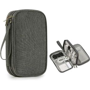 منظم إلكتروني من هوفنوغشوين، حقيبة منظم كابلات السفر للسفر الكل في واحد، حقيبة تخزين مزدوجة الطبقات، حقيبة حمل للكابل/السلك/الشاحن/الهاتف/بطاقة SD/سماعة الأذن (رمادي) in Kuwait