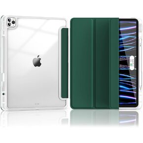 حافظة Hoidokly لجهاز iPad Pro 12.9 الجيل السادس/الخامس/الرابع/الجيل الثالث (2022/2021/2020/2018)، غطاء شفاف رفيع وحامل ثلاثي الطي ذكي مقاس 12.9 بوصة، غطاء شفاف واقٍ مع حامل قلم رصاص للنوم/الاستيقاظ التلقائي، وردي in Kuwait