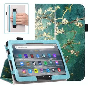 DMLuna Case for All-New Amazon Fire 7 Tablet 12th Generation, 2022 Release, Premium Smart Protective Lightweight PU Leather Auto Wake Sleep Cover, with Folding Stand, Hand Strap, Glitter Purple in Kuwait